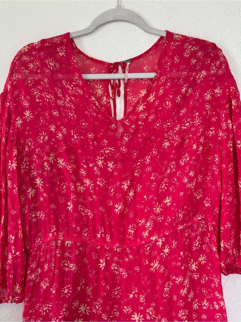 Free People Wallflower Midi Dress Raspberry Pink Floral Tiered Cottage XS $148 - Picture 4 of 13